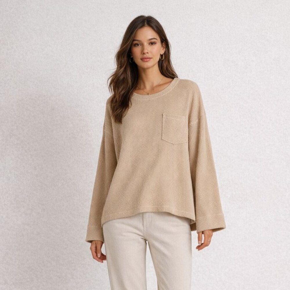 We The Free Tan Waffle Knit Long Sleeve Top Size S Casual Boho Layering - Picture 2 of 13